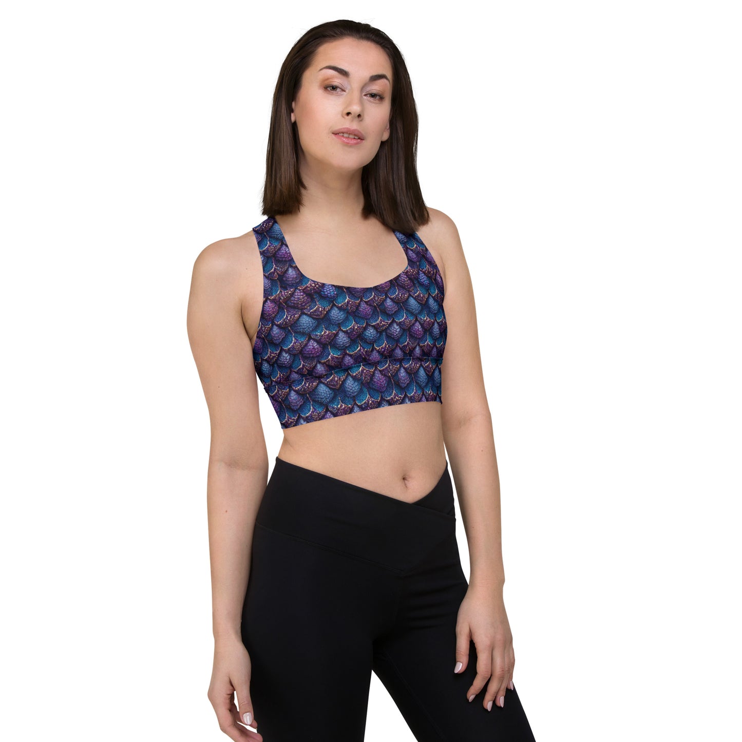 Luminosa, the Radiant Amethyst Drakon Longline sports bra