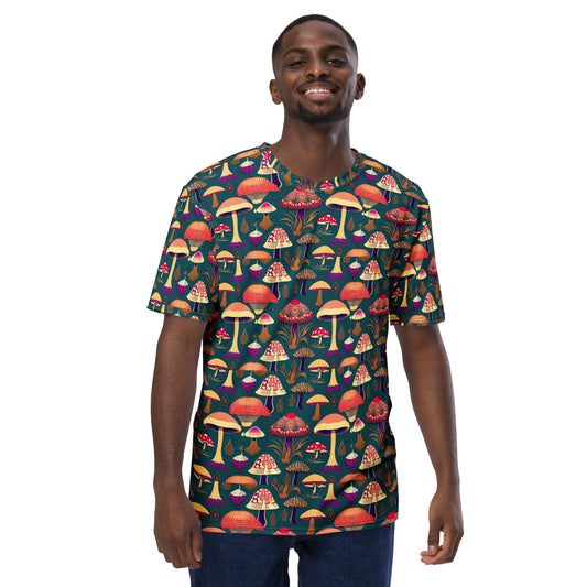 Whimsical Mushrooms on Green Men's t-shirt