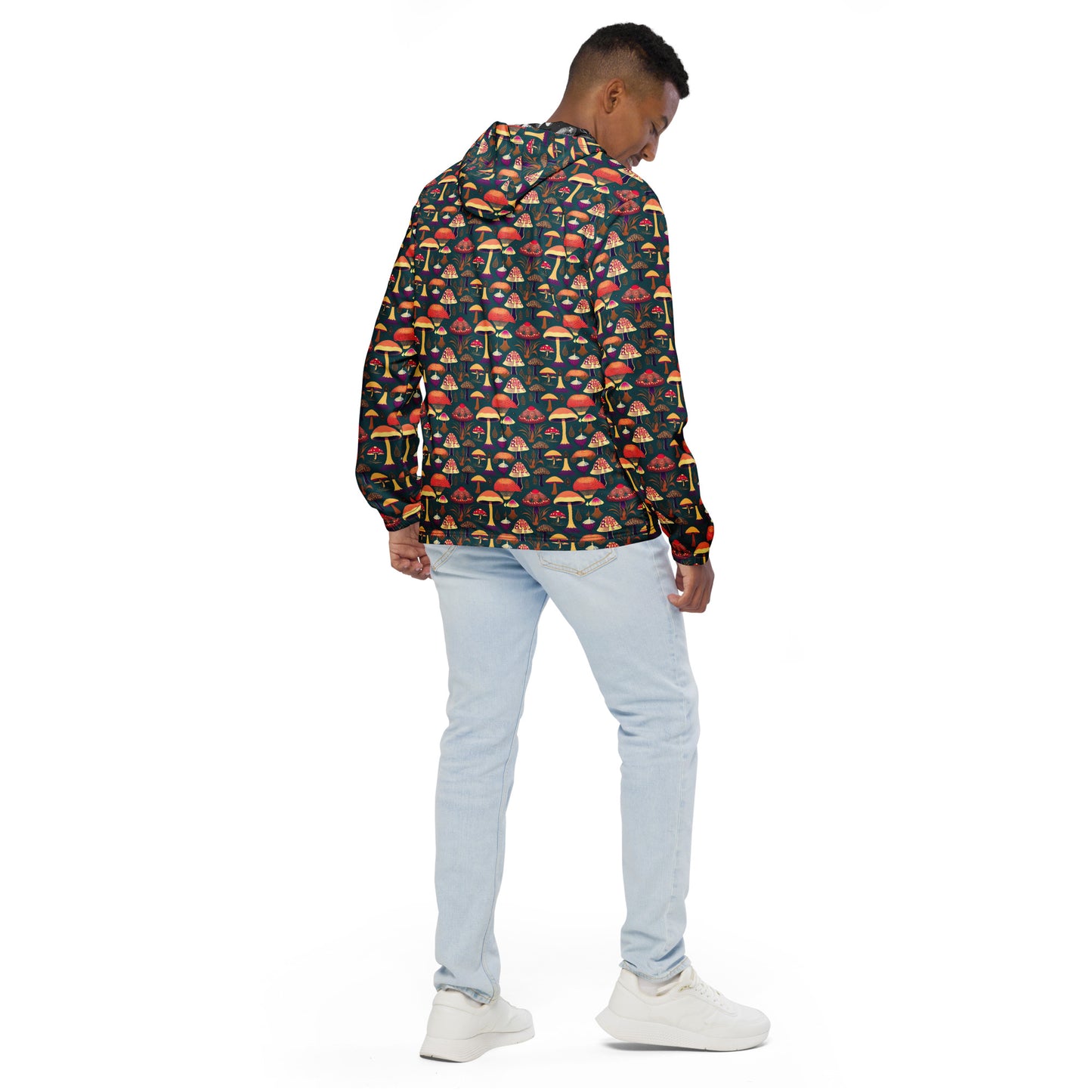 Whimsical Mushrooms on Green Men’s Windbreaker