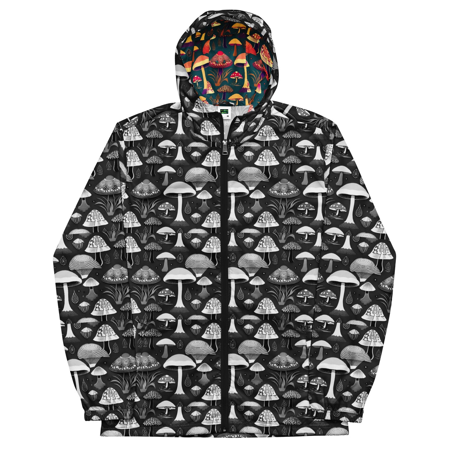 Whimsical Mushrooms in B&W Men’s Windbreaker