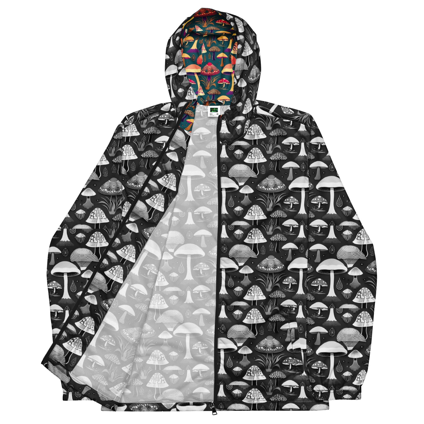 Whimsical Mushrooms in B&W Men’s Windbreaker