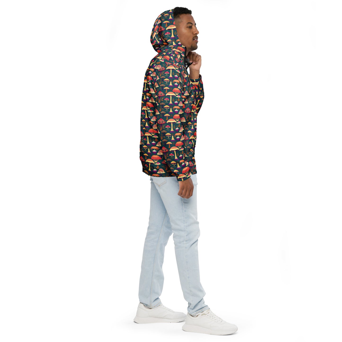 Whimsical Mushrooms on Green Men’s Windbreaker