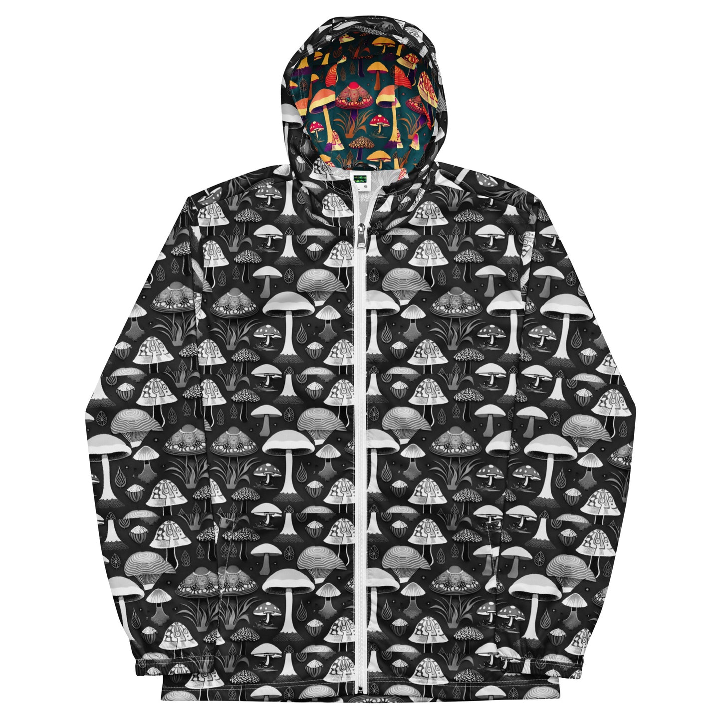 Whimsical Mushrooms in B&W Men’s Windbreaker