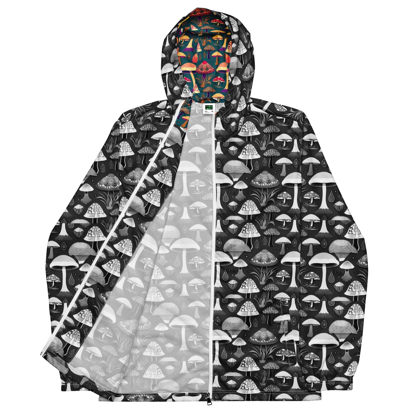 Whimsical Mushrooms in B&W Men’s Windbreaker