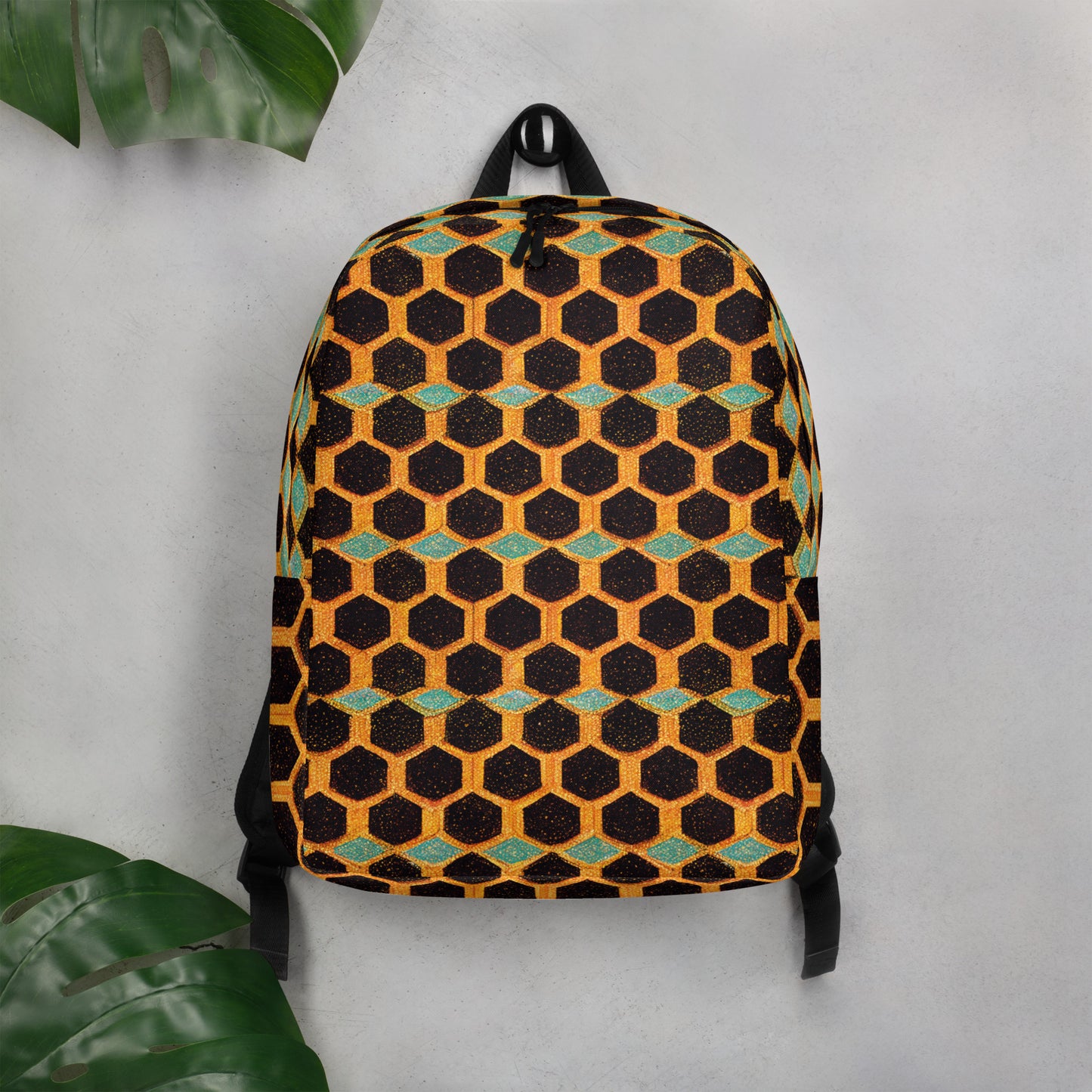 Teal and Gold Bee Bungalow Minimalist Backpack