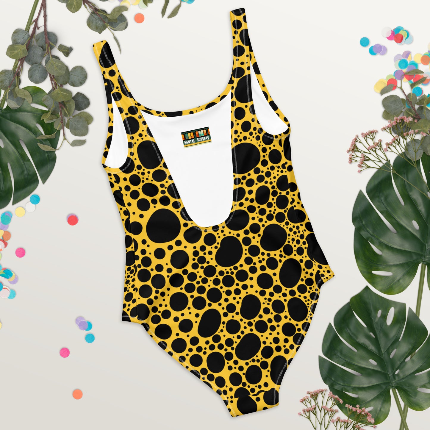 Noir Pointillism on Mustard One-Piece Swimsuit