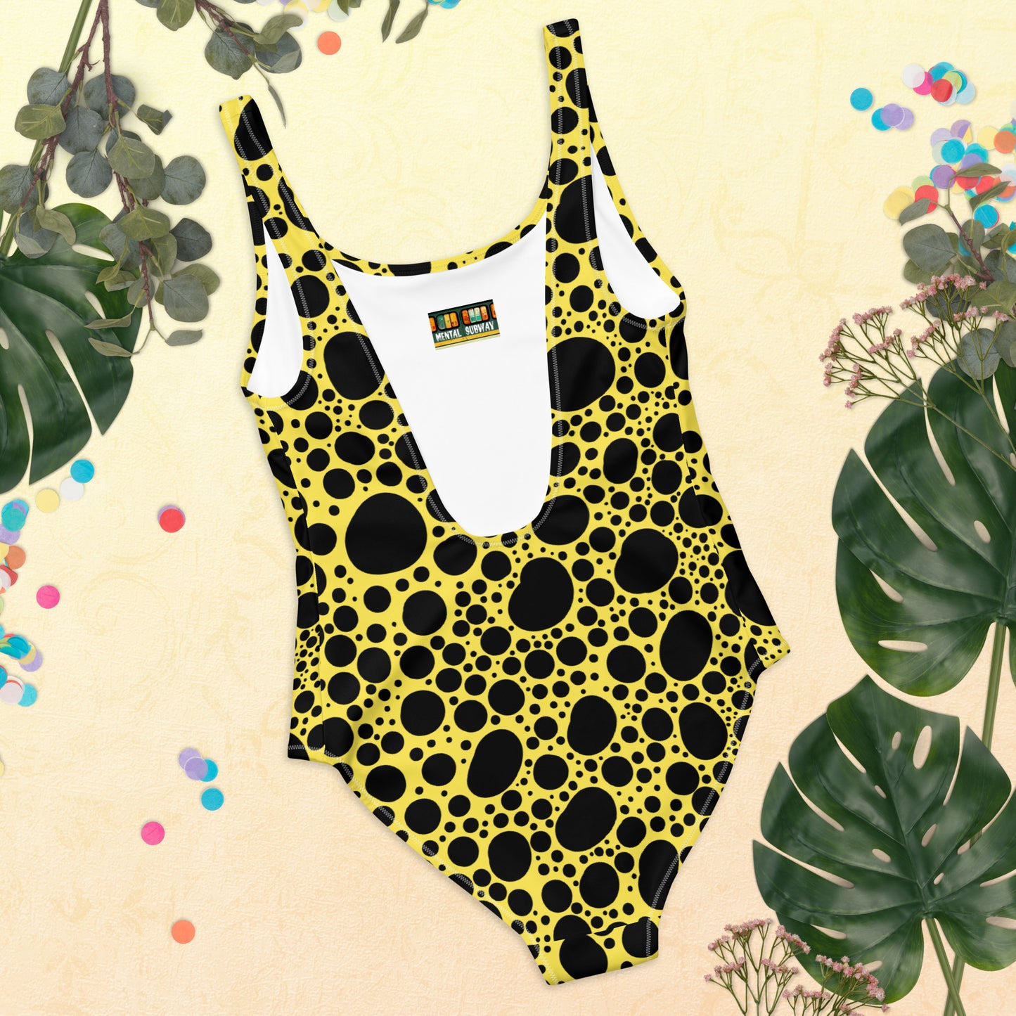 Noir Pointillism on Lemon One-Piece Swimsuit