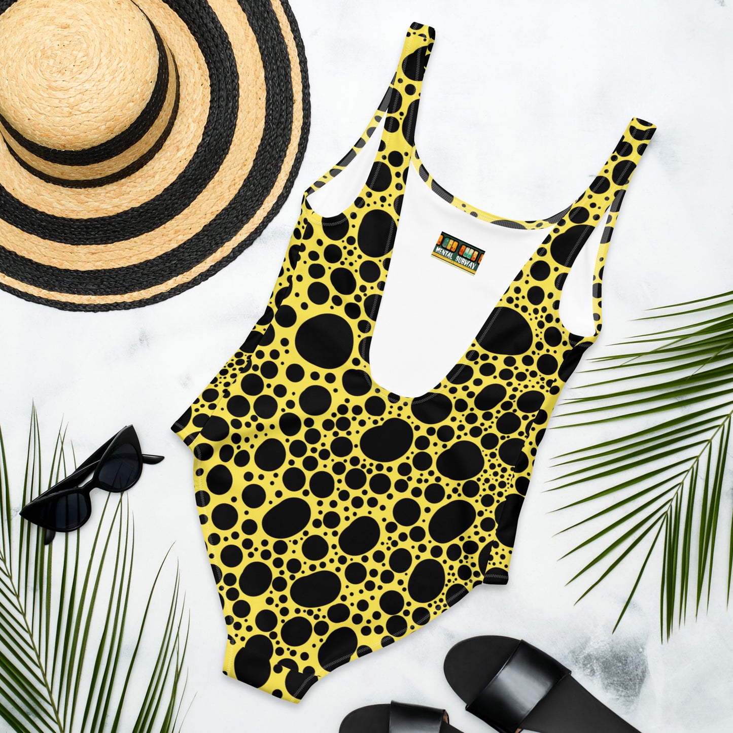 Noir Pointillism on Lemon One-Piece Swimsuit