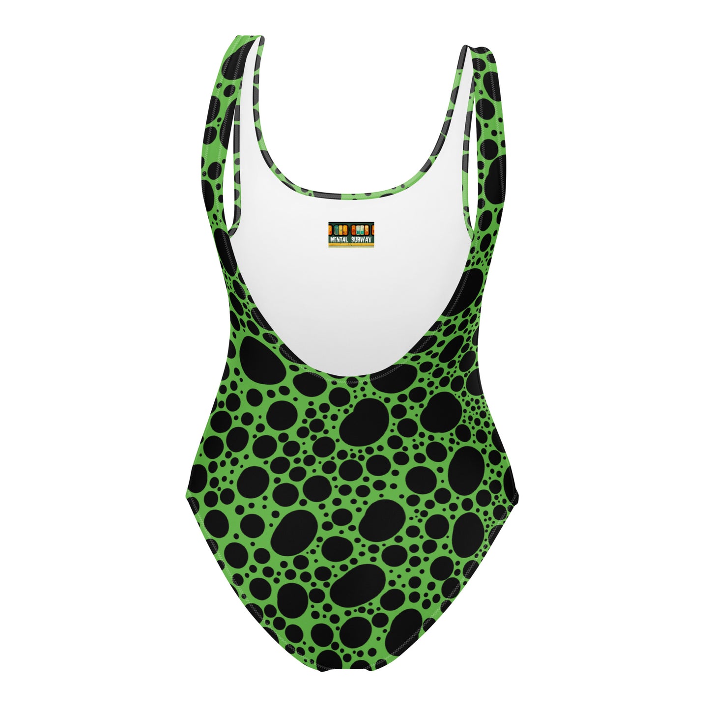 Noir Pointillism on Green One-Piece Swimsuit