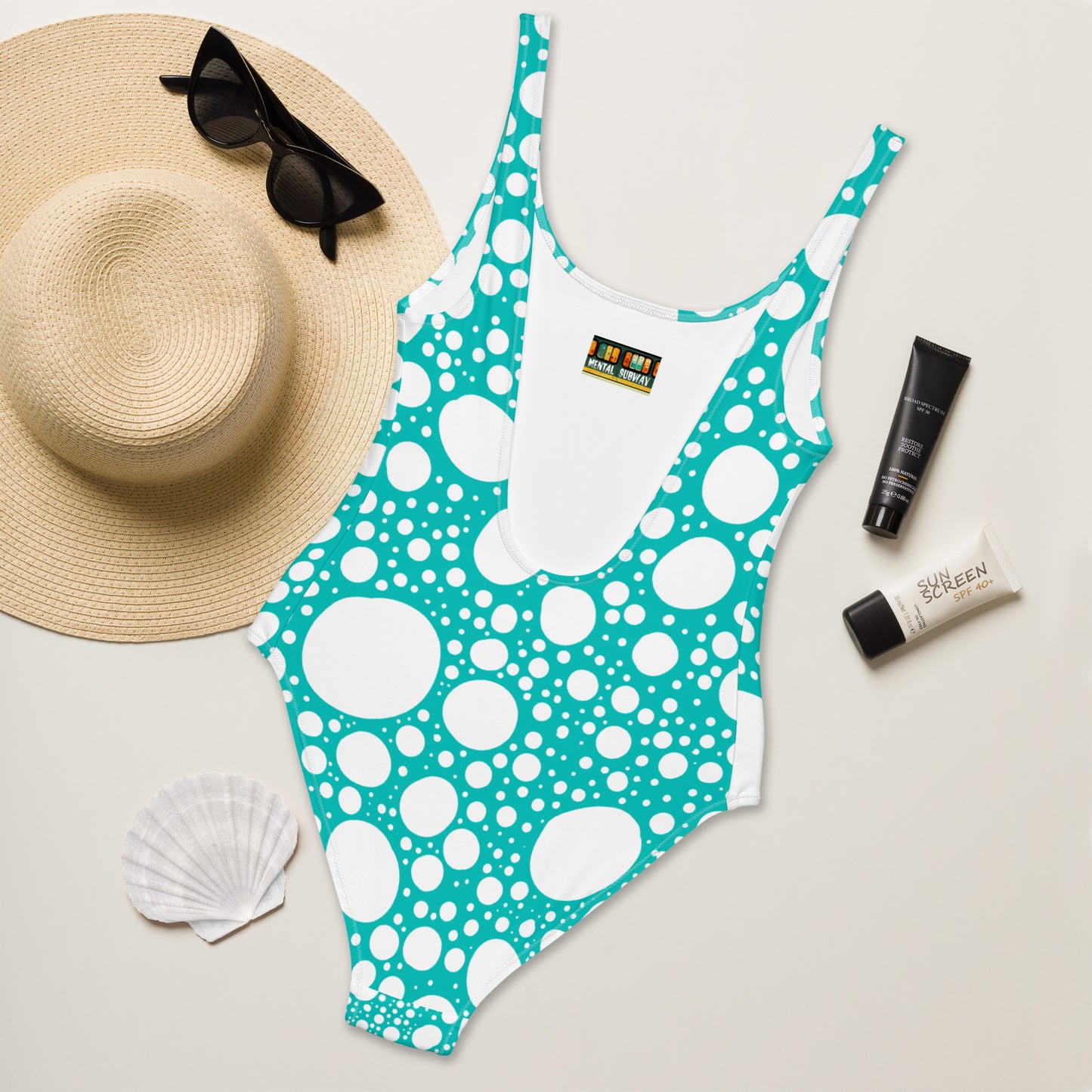 Blanca Ink Spots on Teal One-Piece Swimsuit