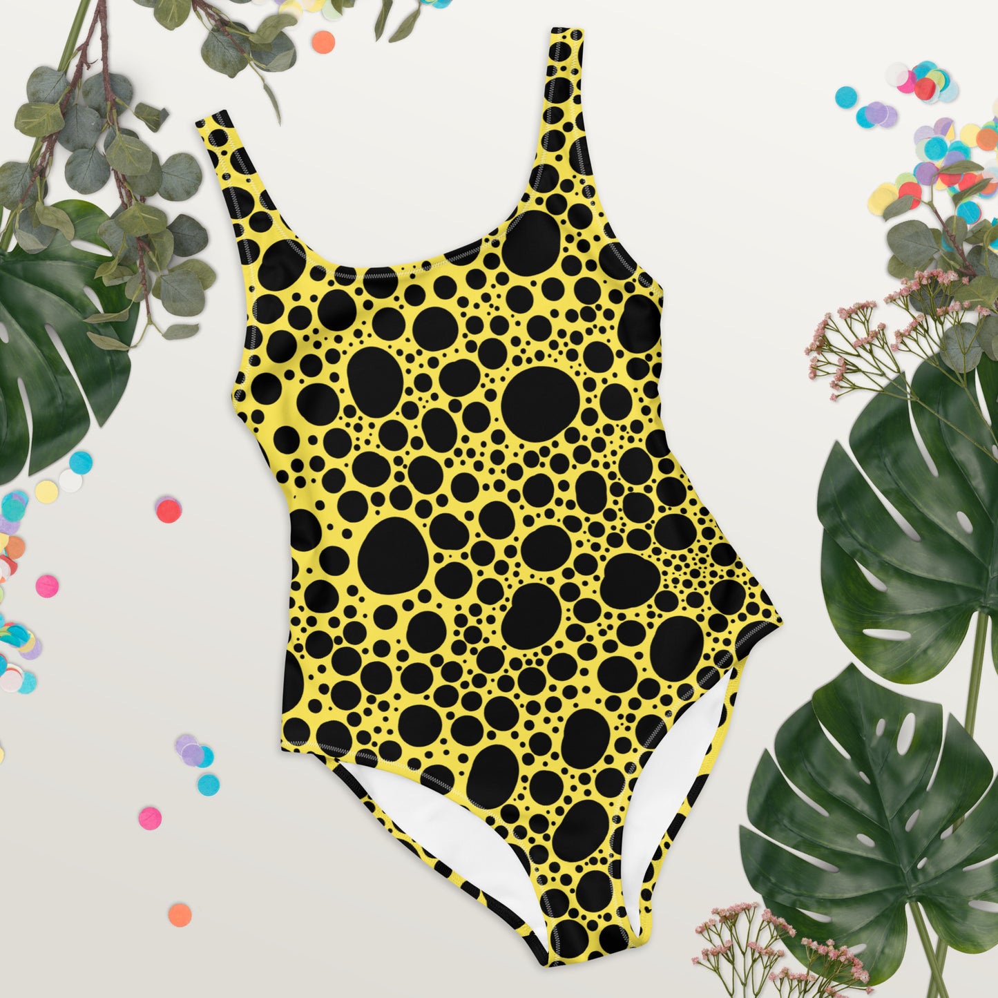 Noir Pointillism on Lemon One-Piece Swimsuit