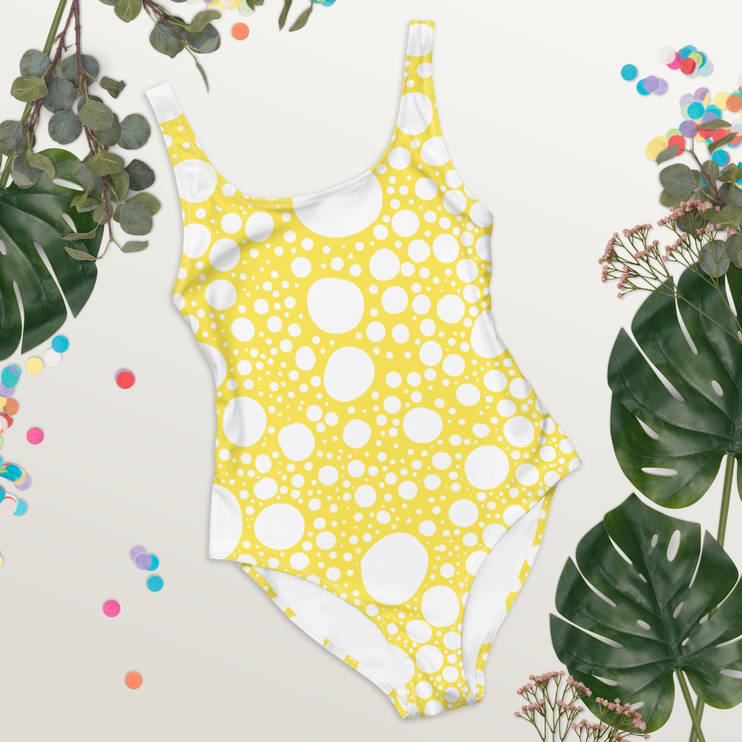 Blanca Ink Spots on Lemon One-Piece Swimsuit