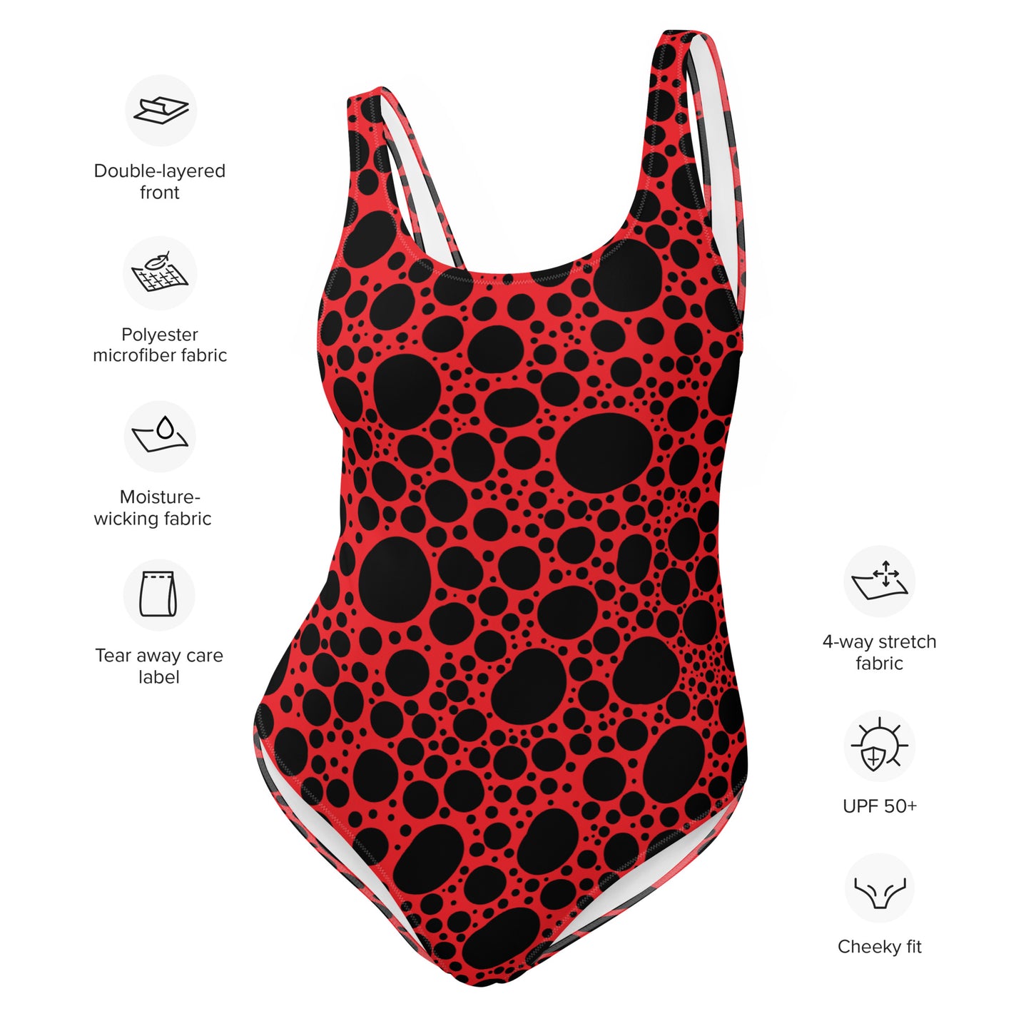 Noir Pointillism on Red One-Piece Swimsuit