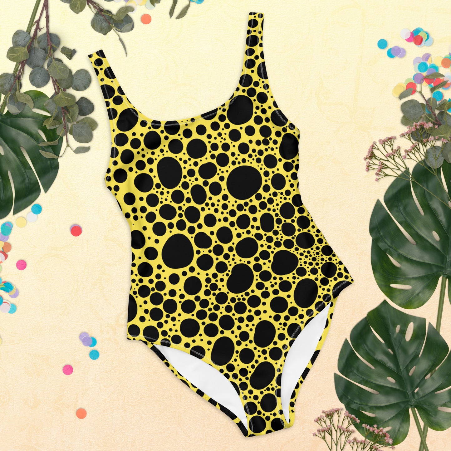 Noir Pointillism on Lemon One-Piece Swimsuit