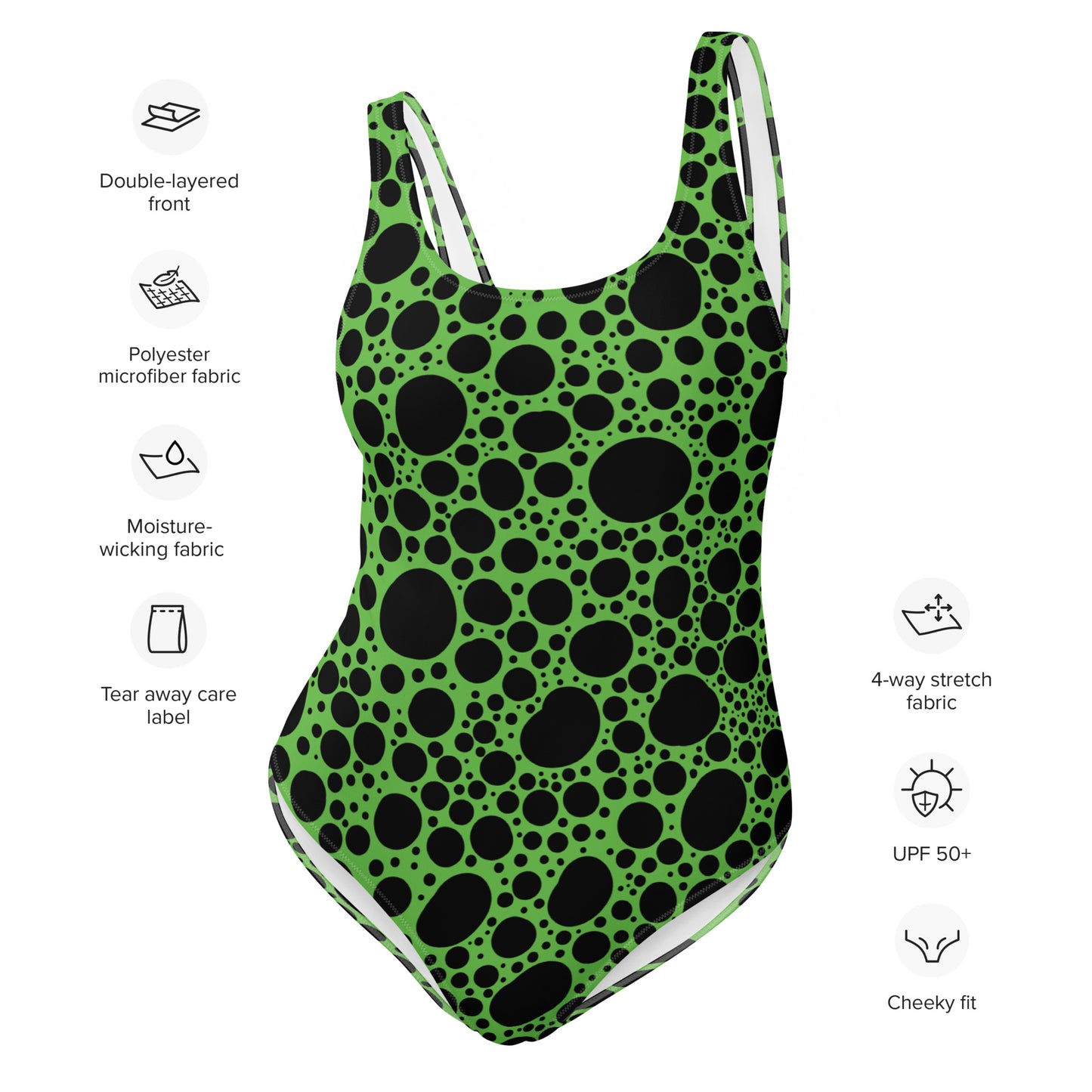 Noir Pointillism on Green One-Piece Swimsuit