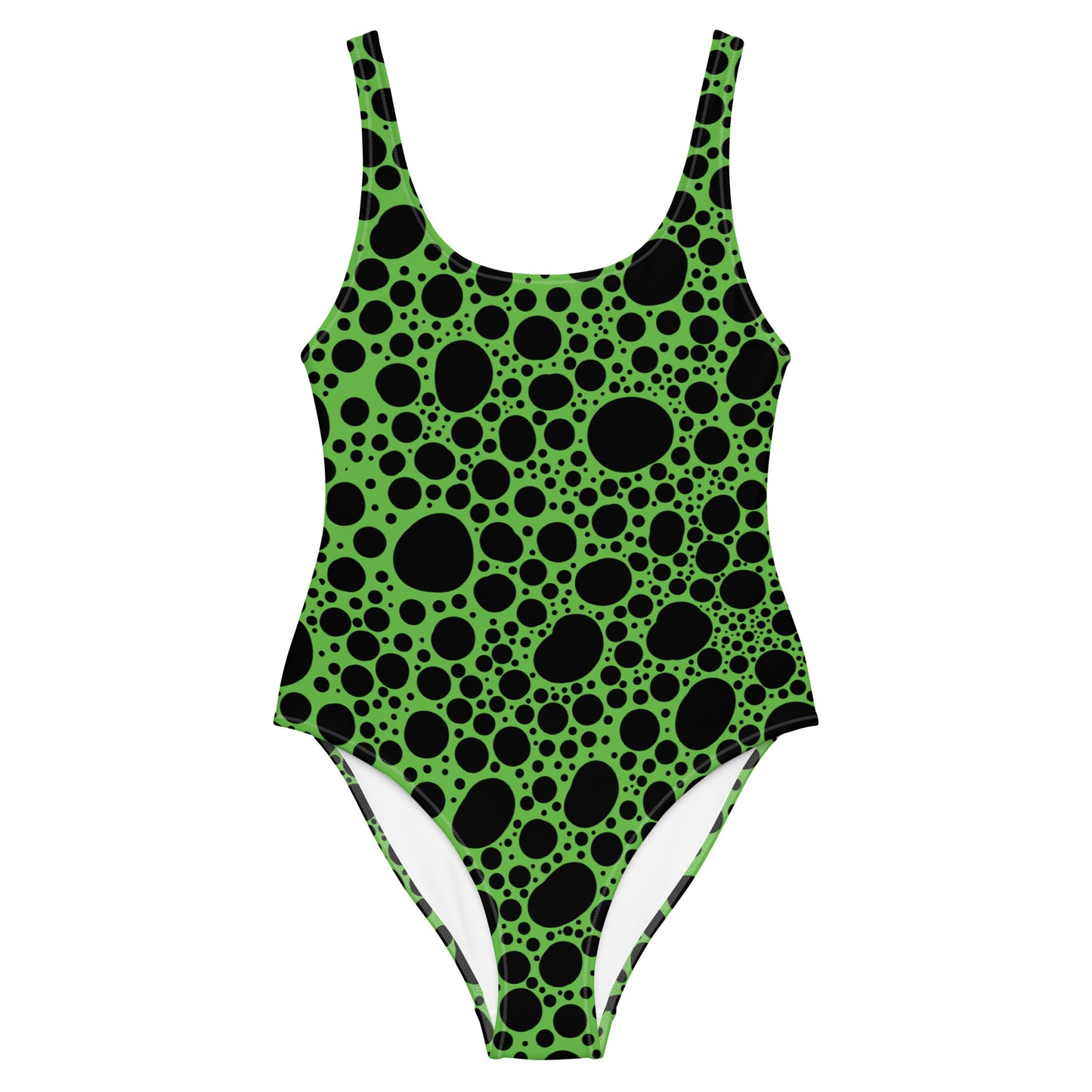 Noir Pointillism on Green One-Piece Swimsuit