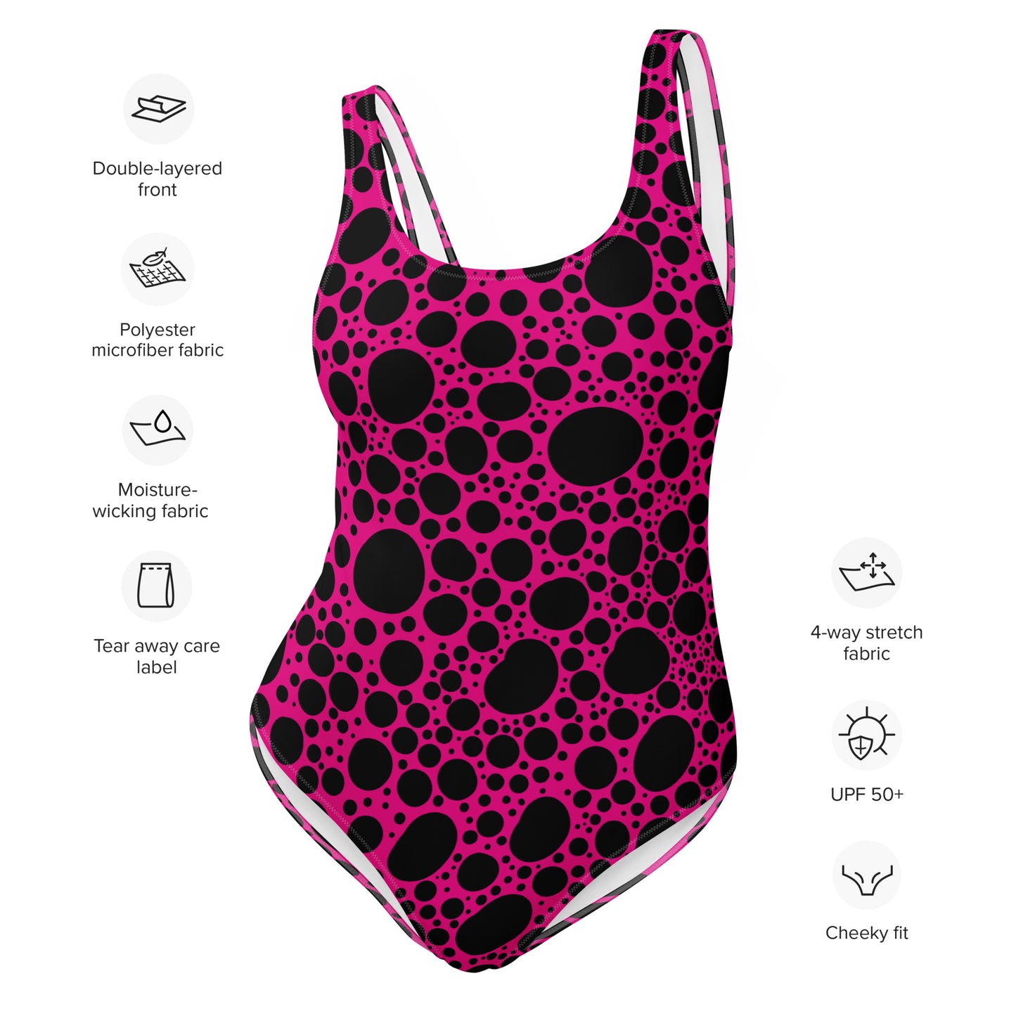 Noir Pointillism on Pink One-Piece Swimsuit