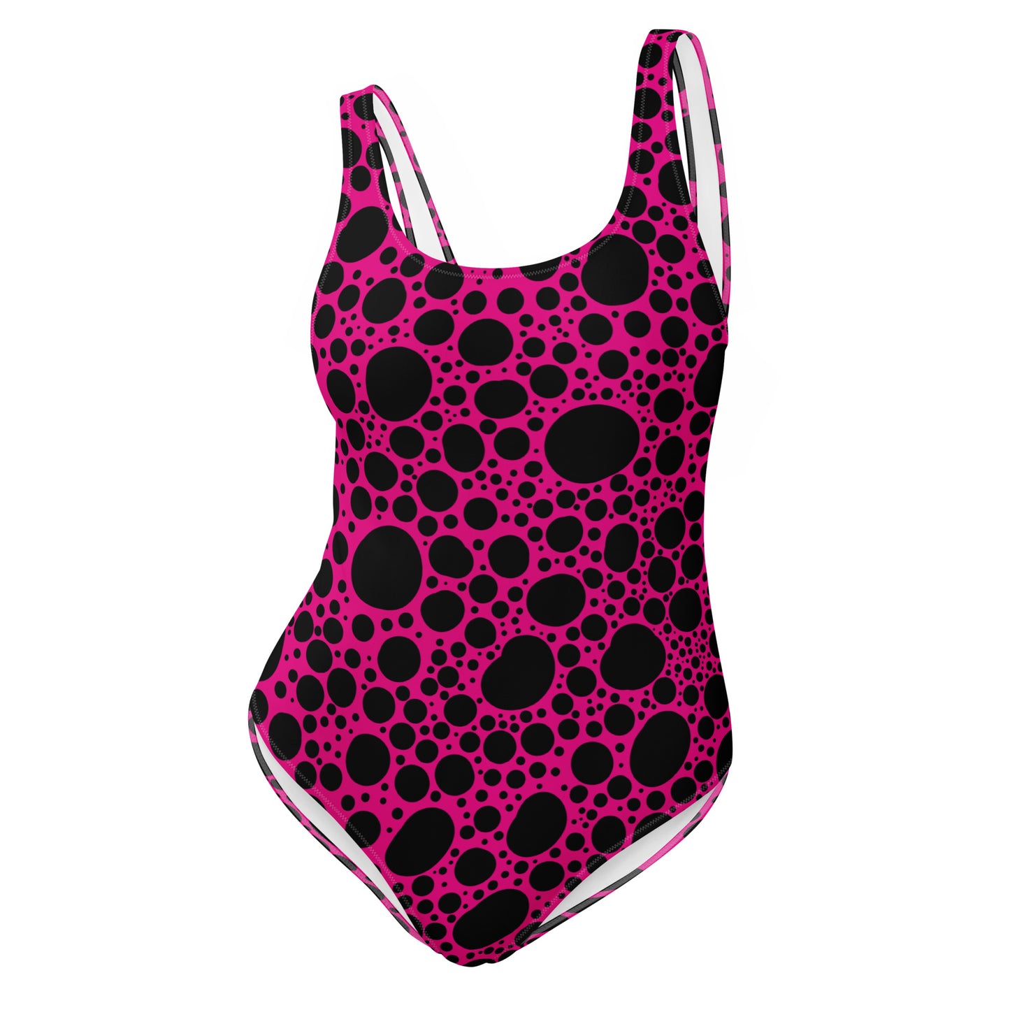 Noir Pointillism on Pink One-Piece Swimsuit