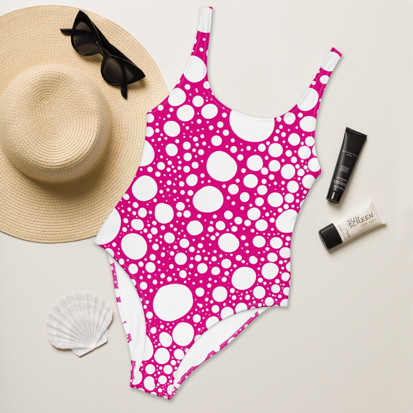 Blanca Ink Spots Pink One-Piece Swimsuit