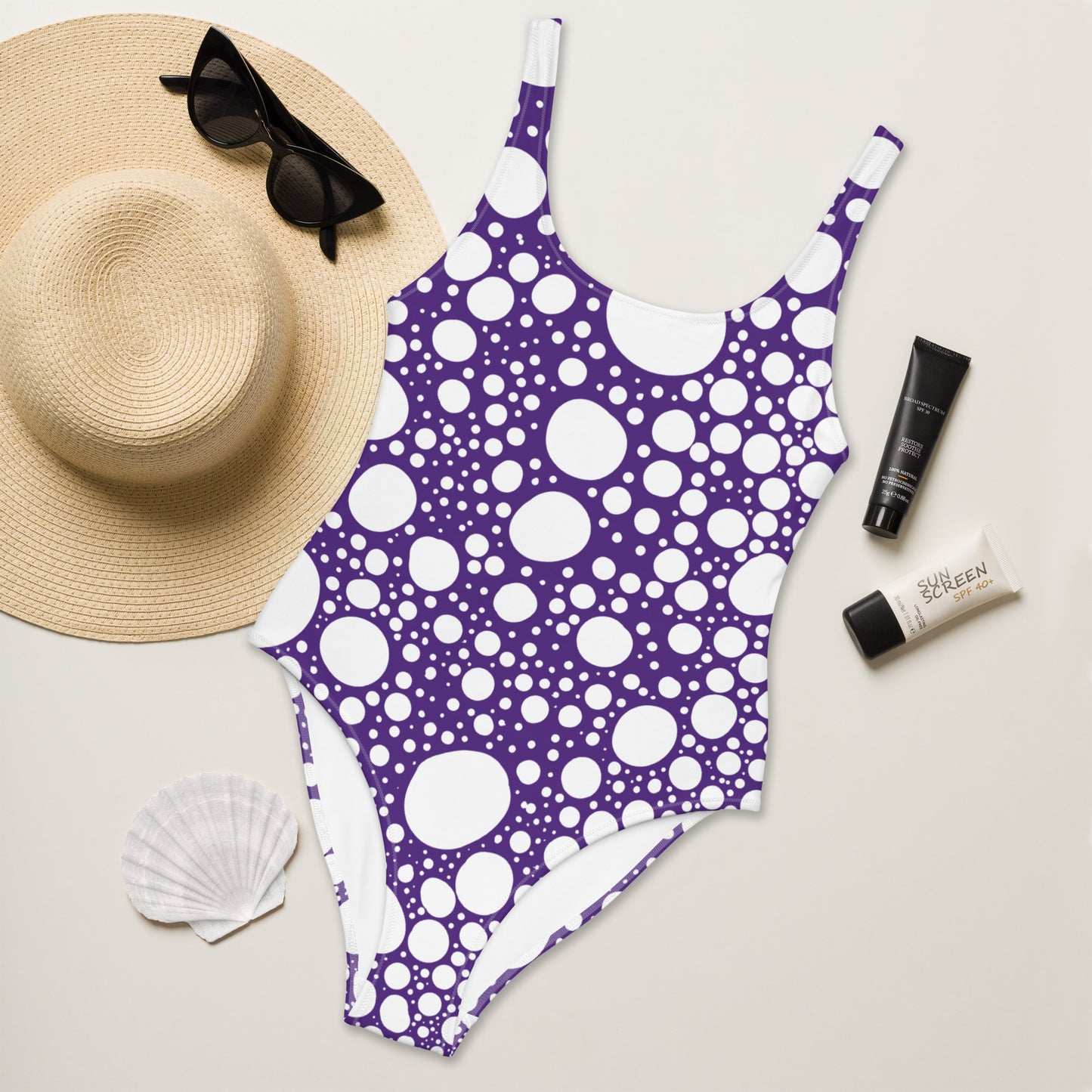 Blanca Ink Spots on Purple One-Piece Swimsuit