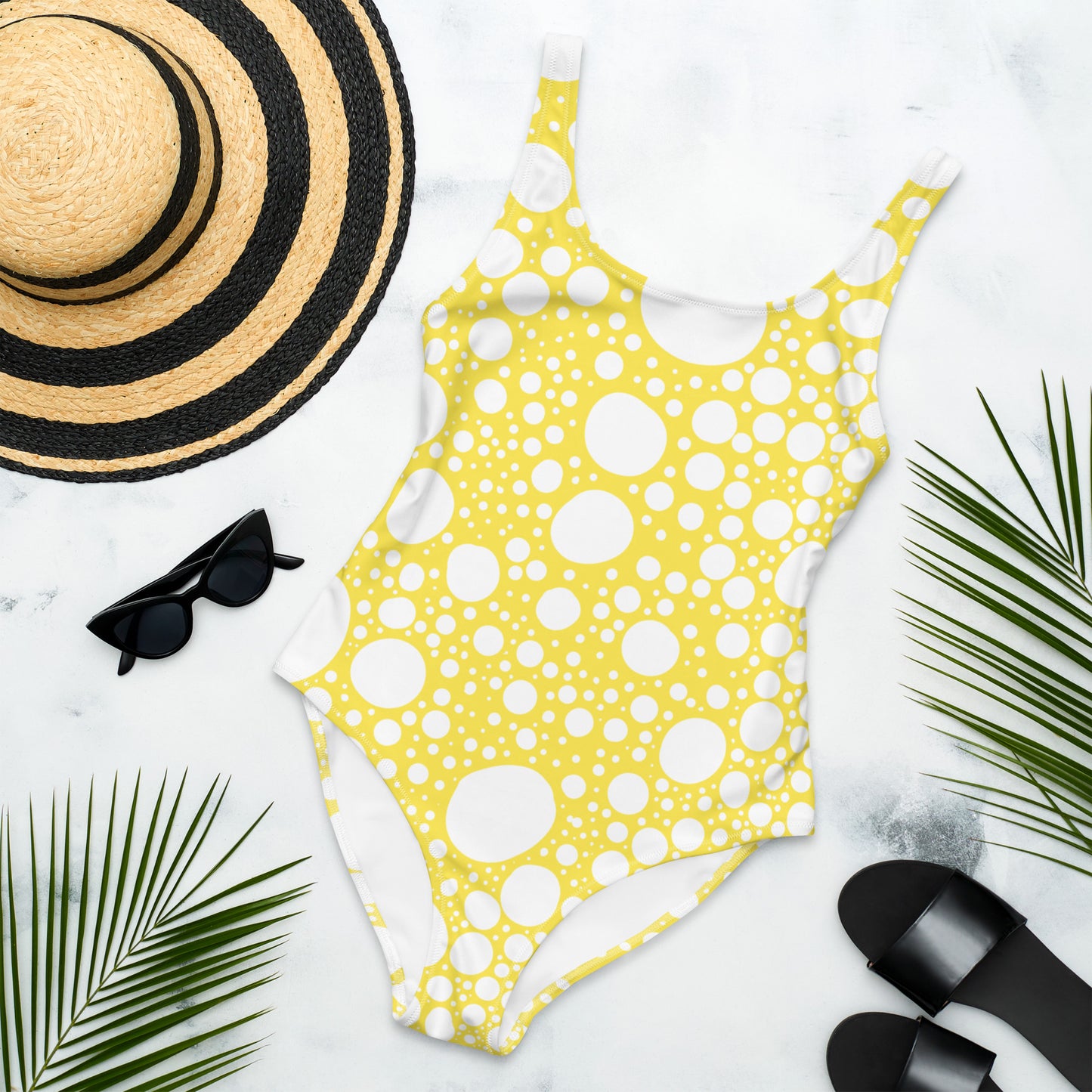 Blanca Ink Spots on Lemon One-Piece Swimsuit