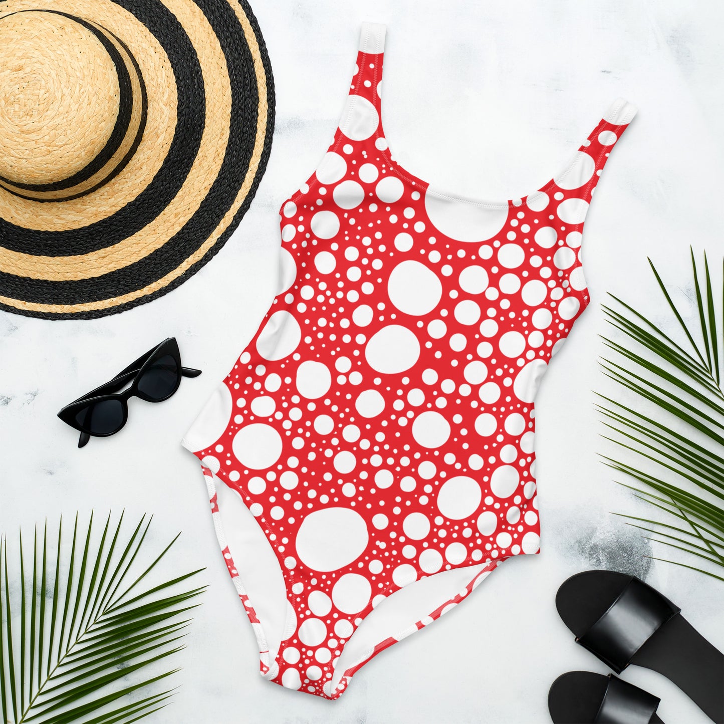 Blanca Ink Spots on Red One-Piece Swimsuit