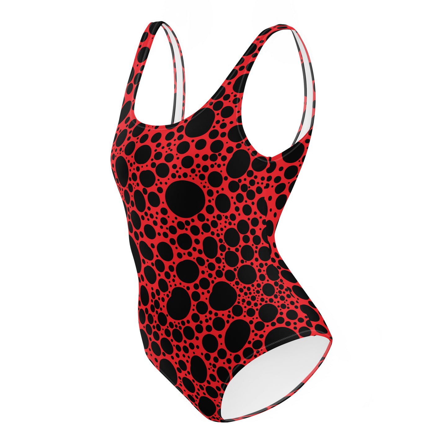 Noir Pointillism on Red One-Piece Swimsuit