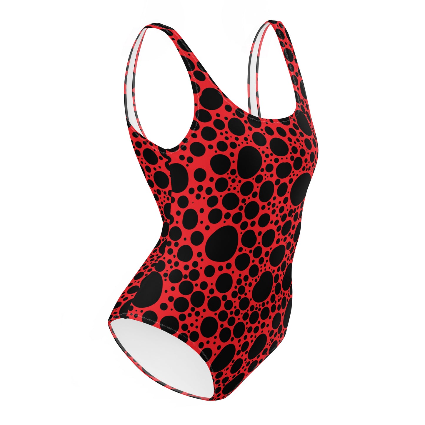 Noir Pointillism on Red One-Piece Swimsuit