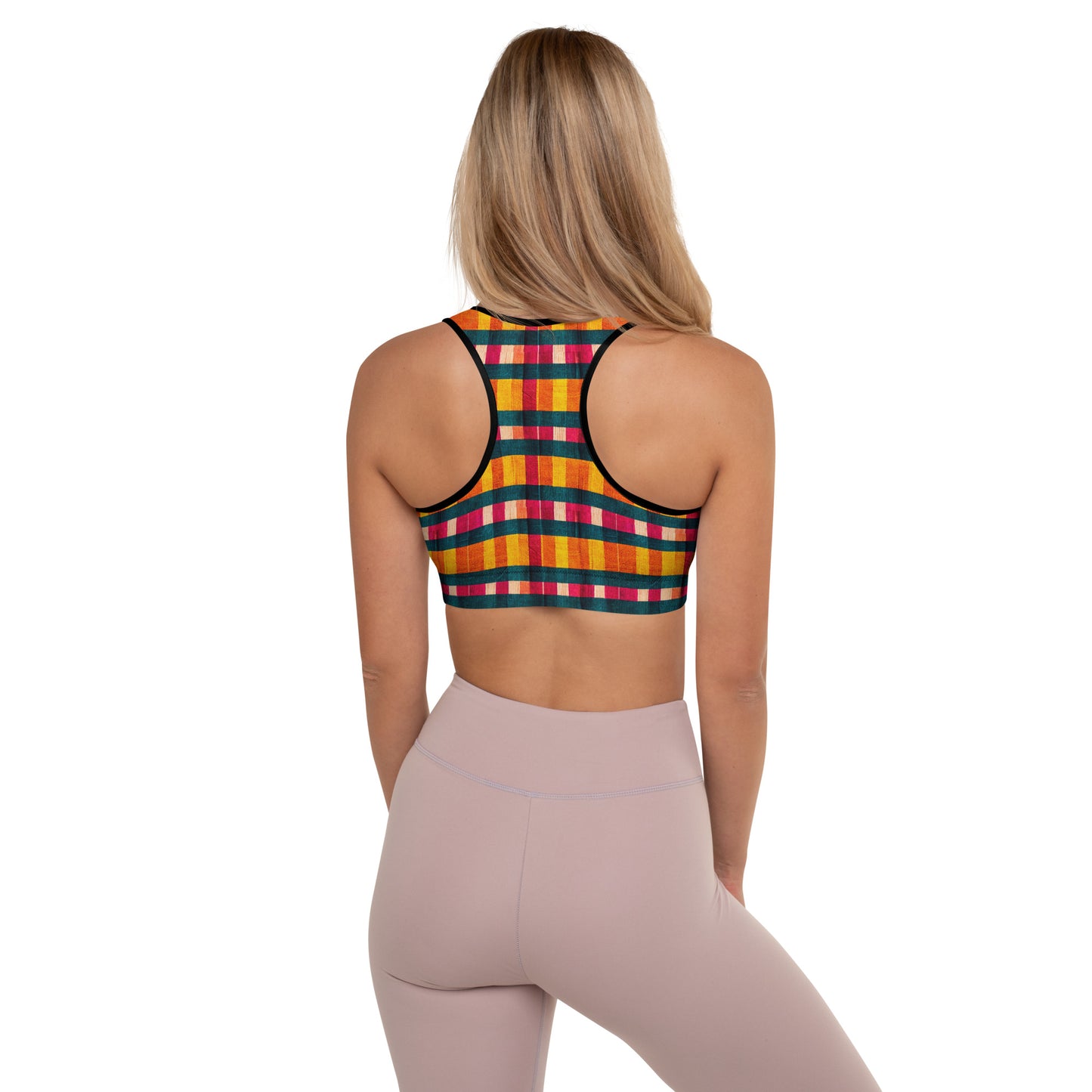 Tropical Fiesta Plaid Padded Sports Bra