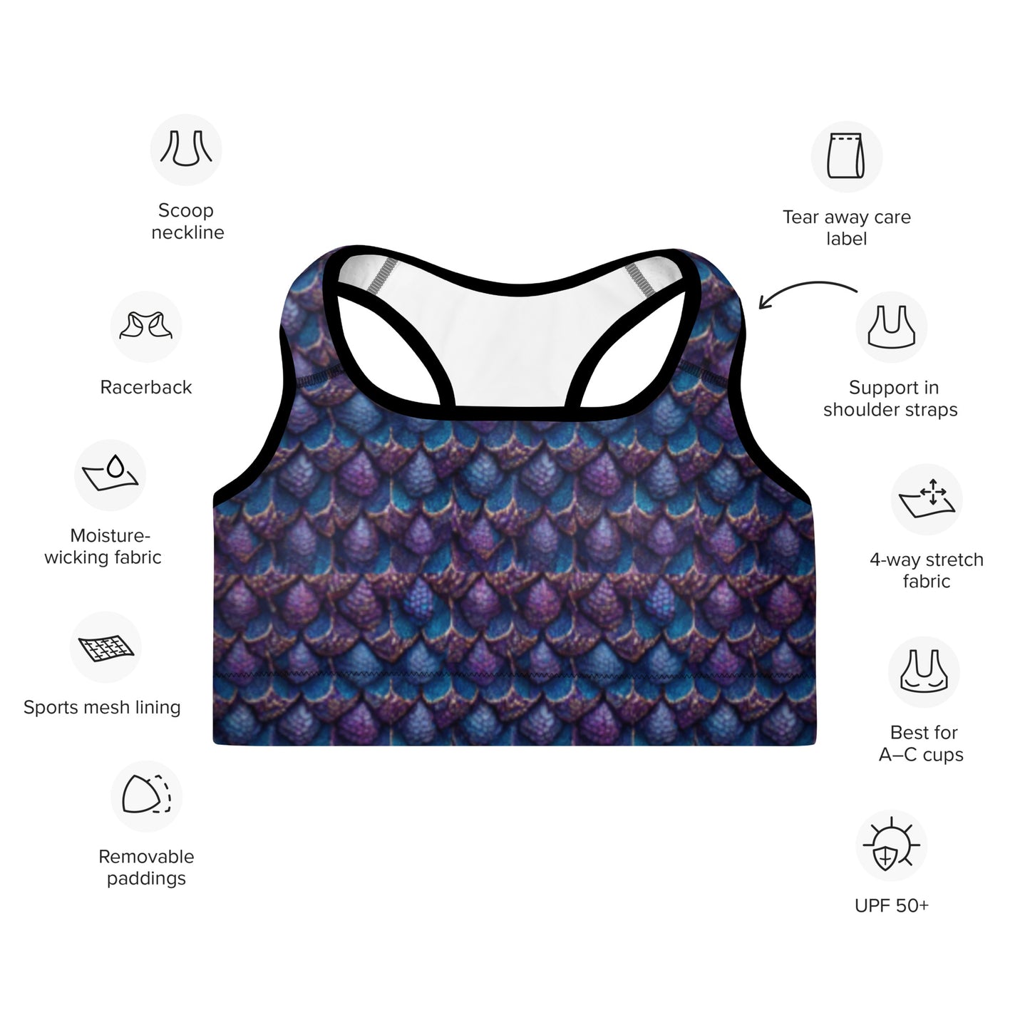 Luminosa, the Radiant Amethyst Drakon Padded Sports Bra