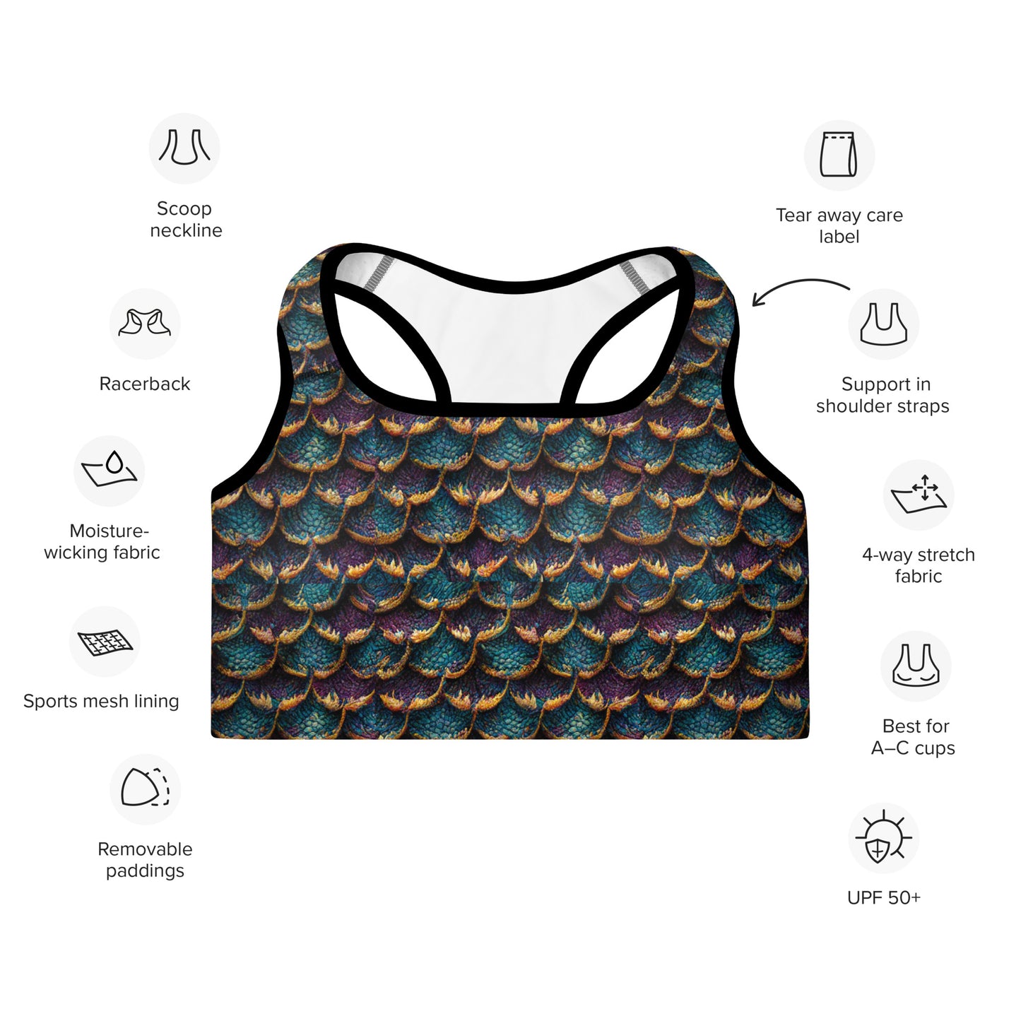 Maelorin, the Coastal Illusionist Dragon Padded Sports Bra