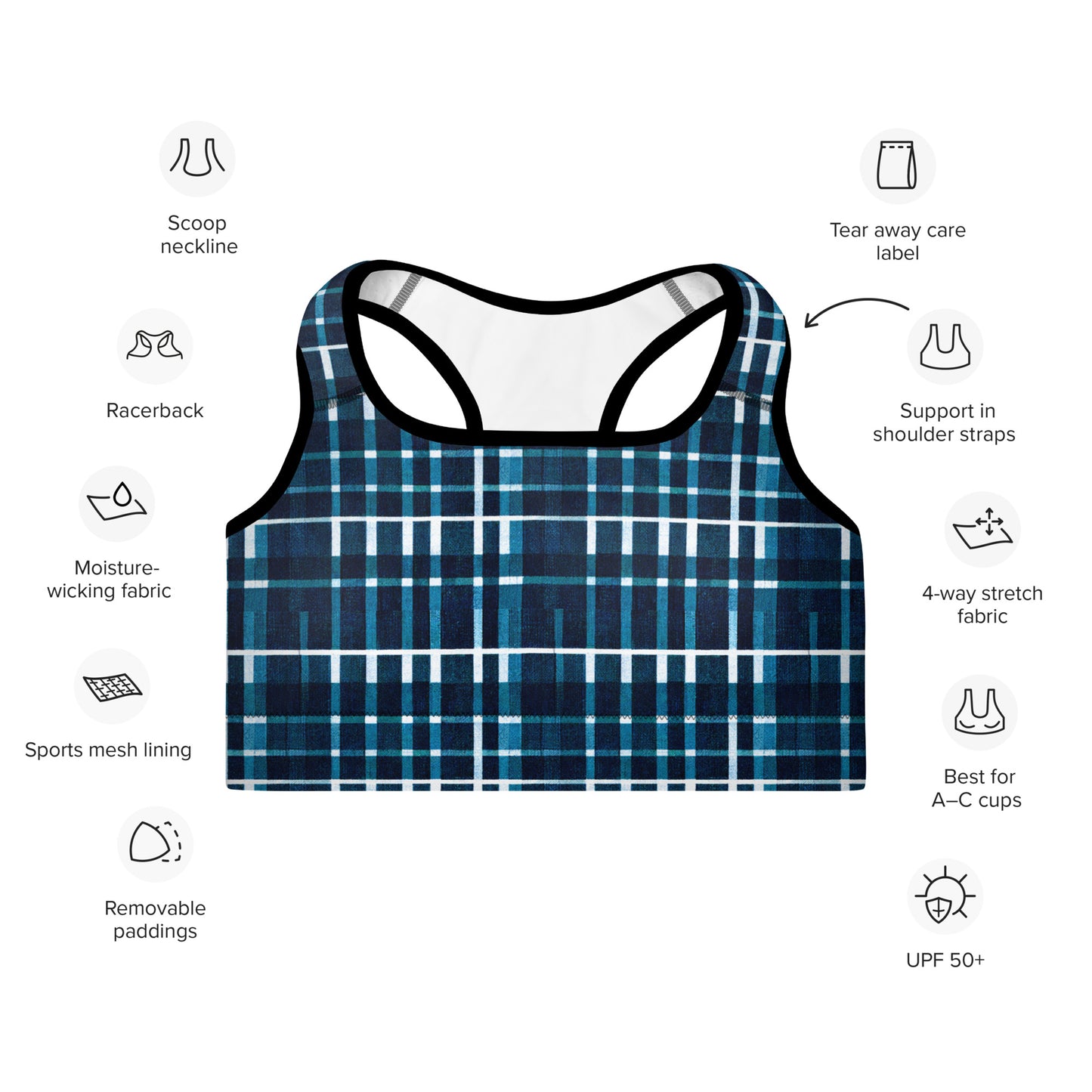 Royal Blue Scottish Heritage Padded Sports Bra