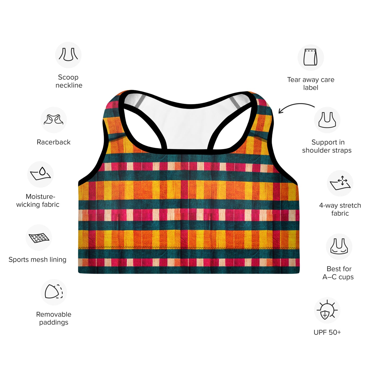 Tropical Fiesta Plaid Padded Sports Bra