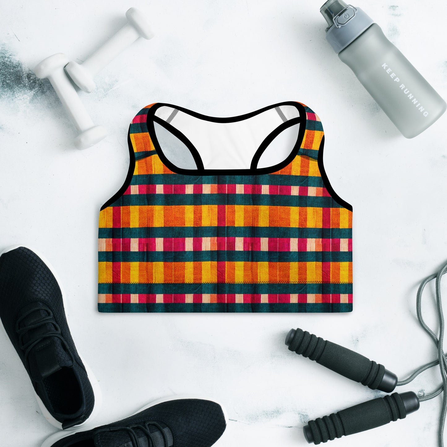 Tropical Fiesta Plaid Padded Sports Bra