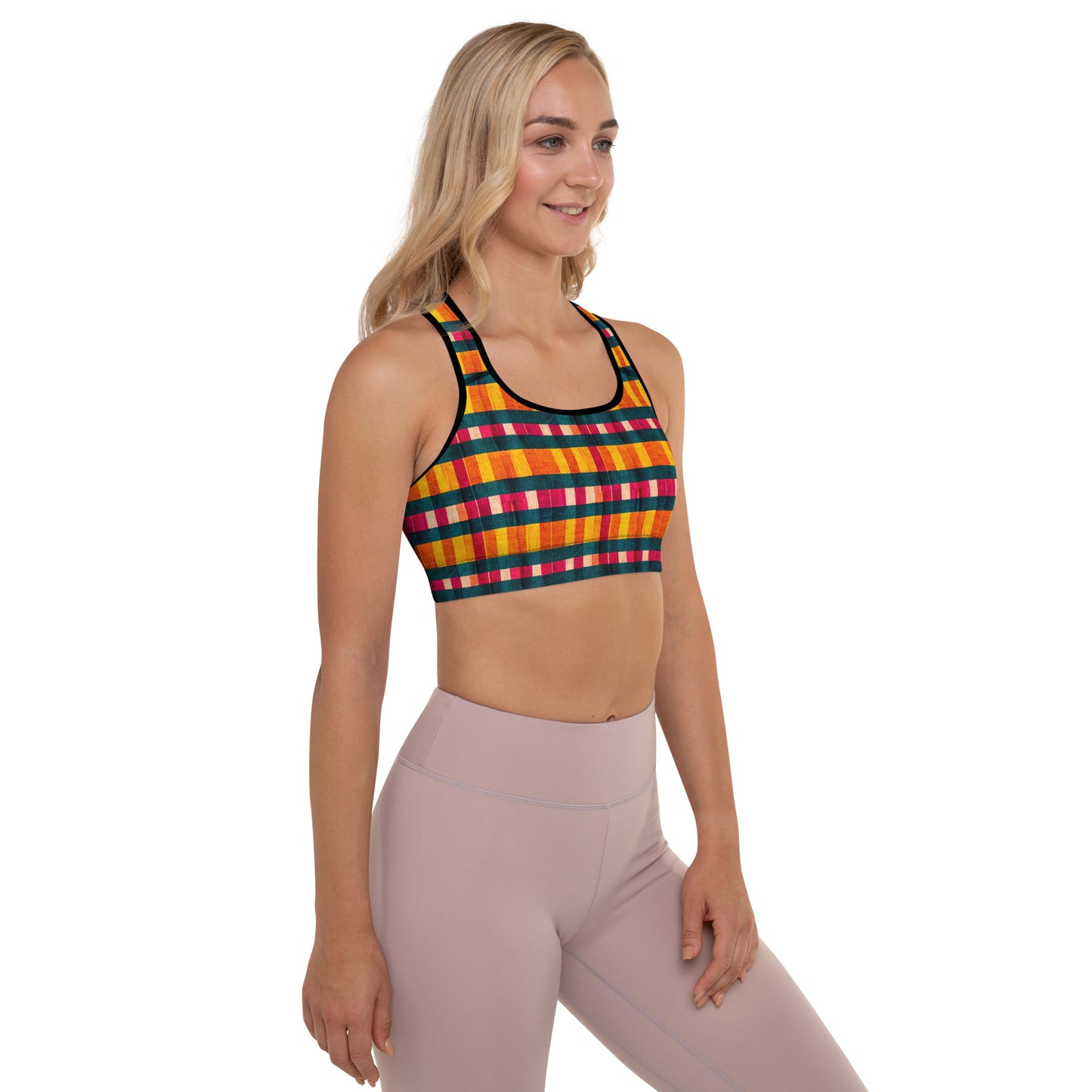 Tropical Fiesta Plaid Padded Sports Bra