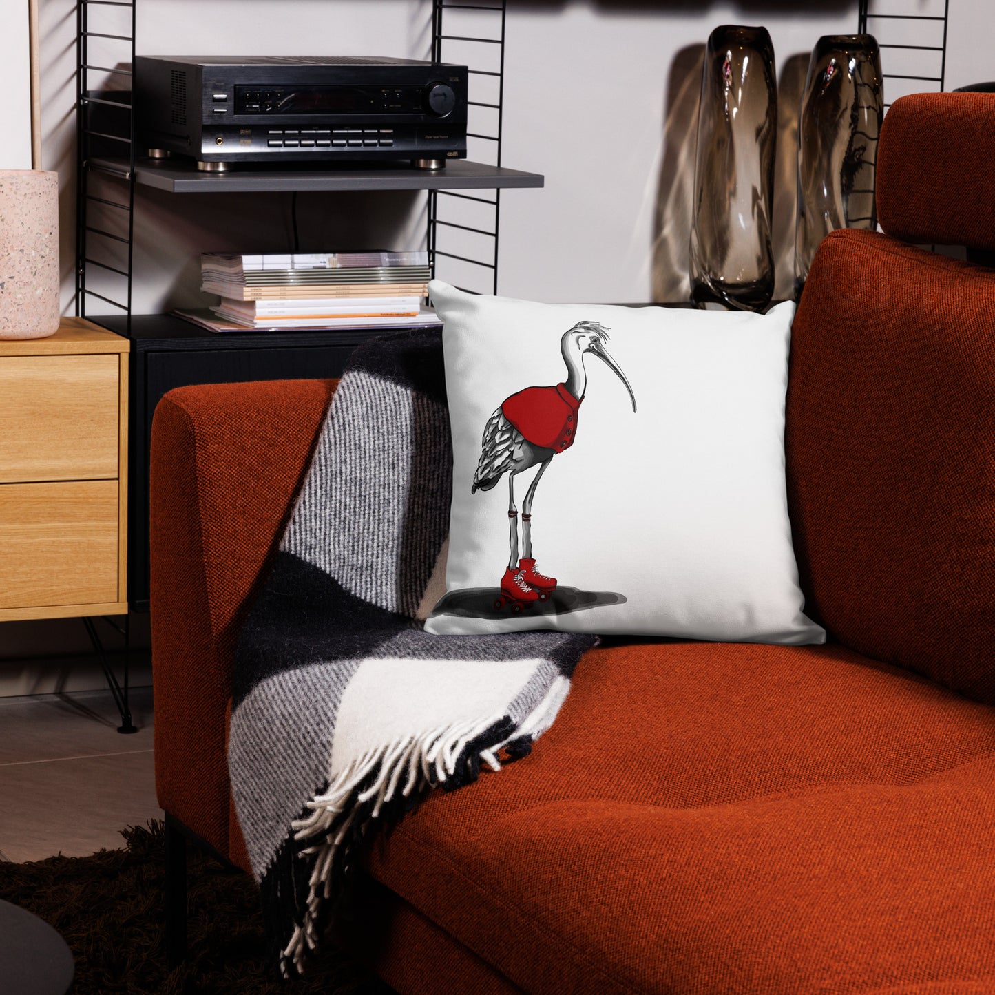 Stork with Roller Skates Premium Pillow