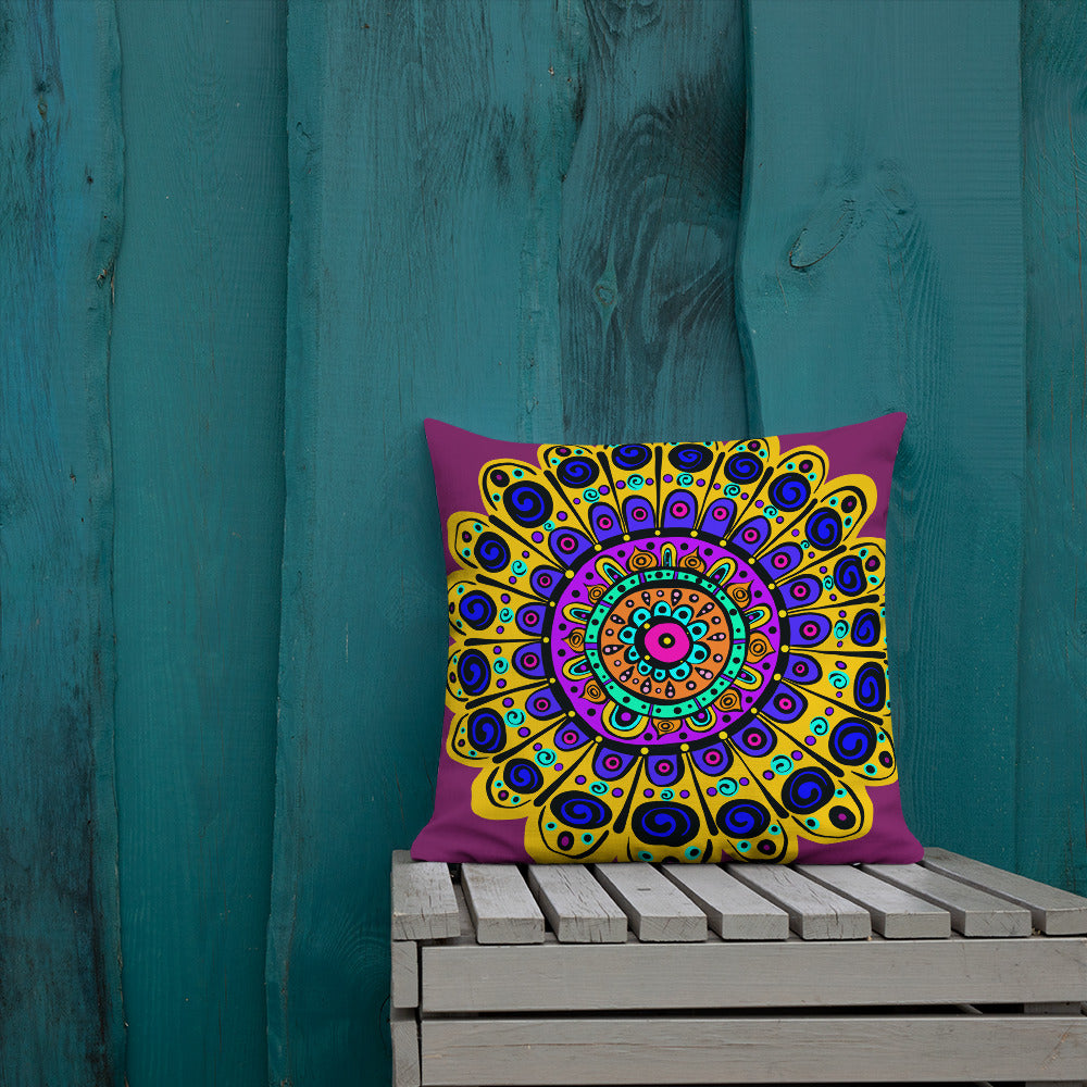 Mandala with Yellow Premium Pillow