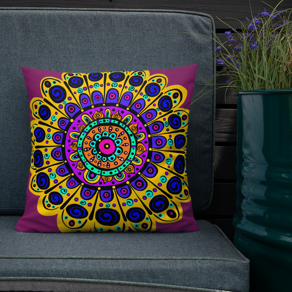 Mandala with Yellow Premium Pillow