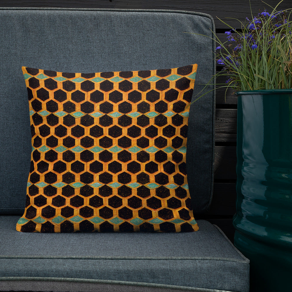 Teal and Gold Bee Bungalow Premium Pillow