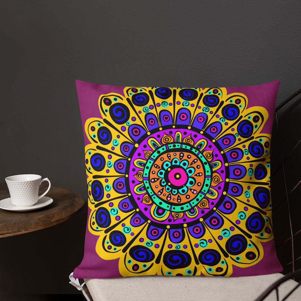 Mandala with Yellow Premium Pillow