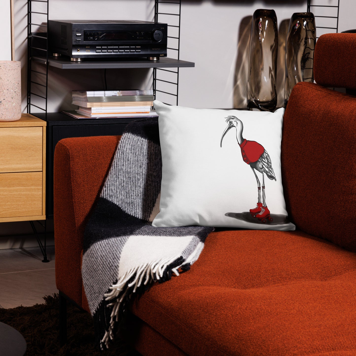 Stork with Roller Skates Premium Pillow