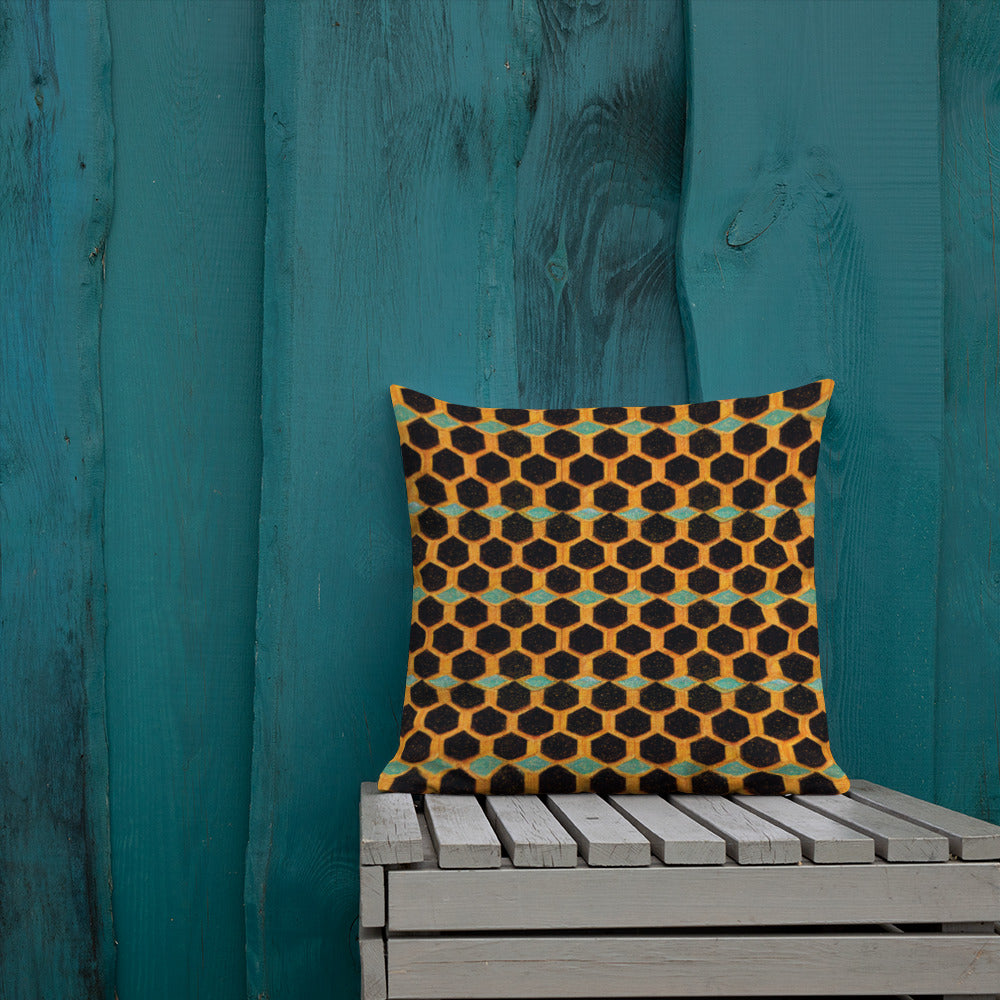 Teal and Gold Bee Bungalow Premium Pillow