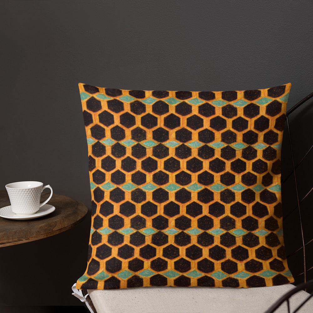 Teal and Gold Bee Bungalow Premium Pillow