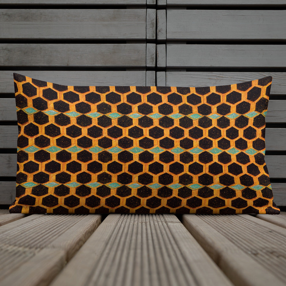 Teal and Gold Bee Bungalow Premium Pillow