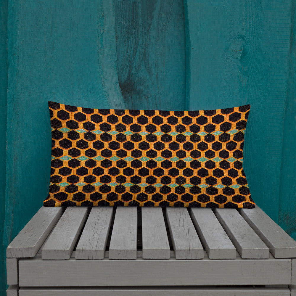 Teal and Gold Bee Bungalow Premium Pillow