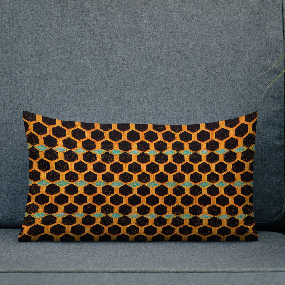 Teal and Gold Bee Bungalow Premium Pillow