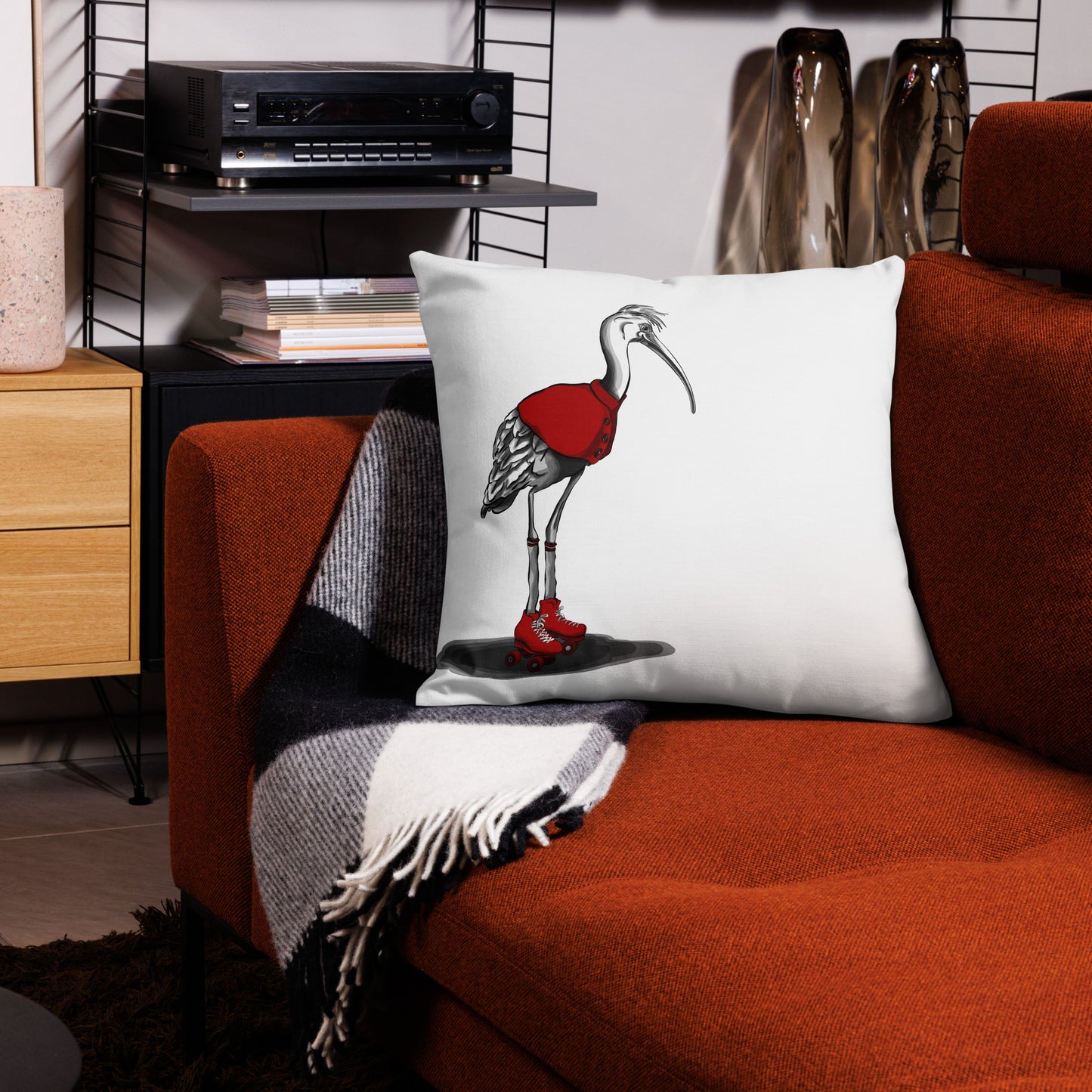 Stork with Roller Skates Premium Pillow