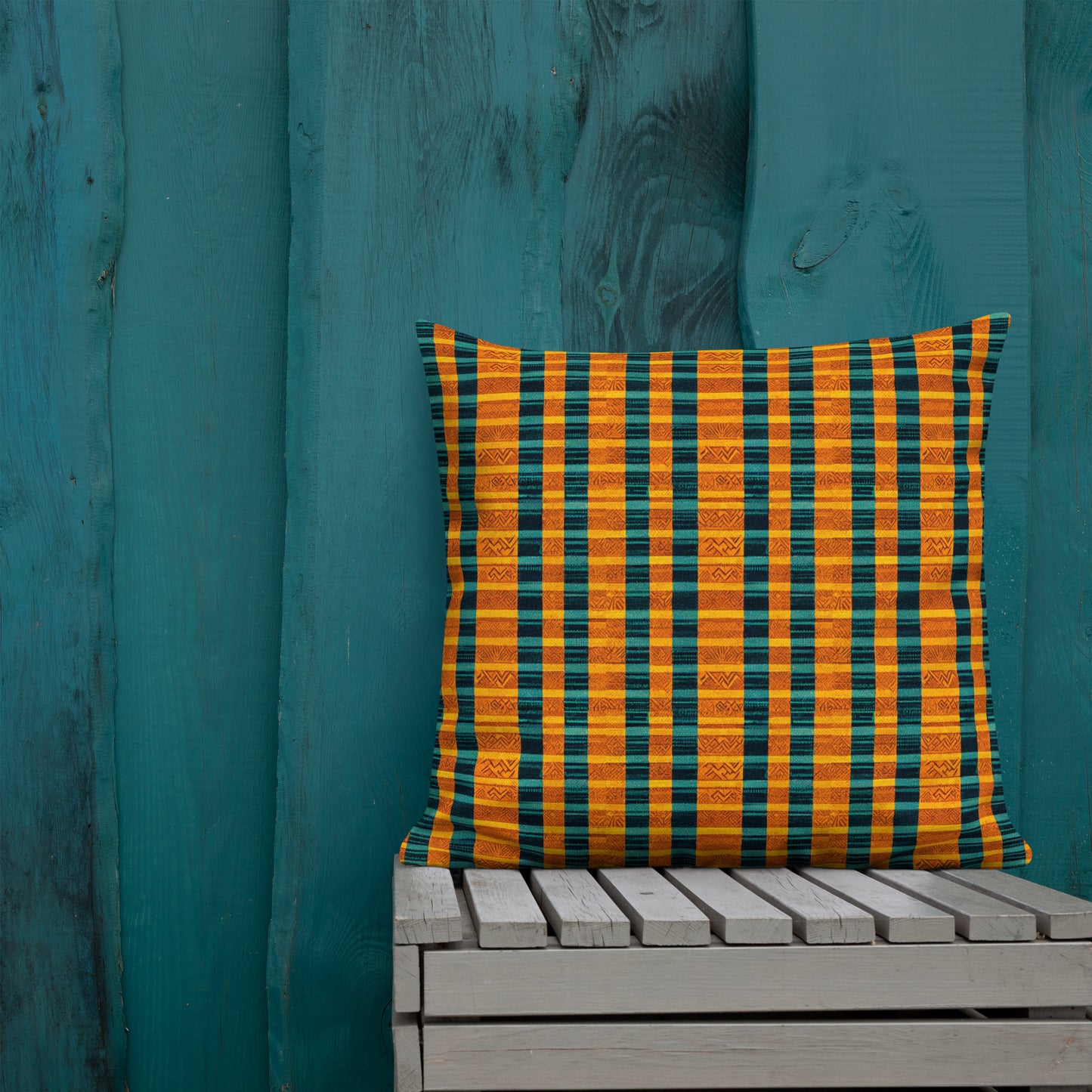 Teal & Tangerine Tapestry Premium Pillow