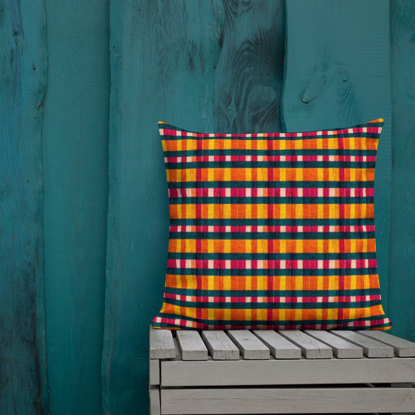 Tropical Fiesta Plaid Premium Pillow