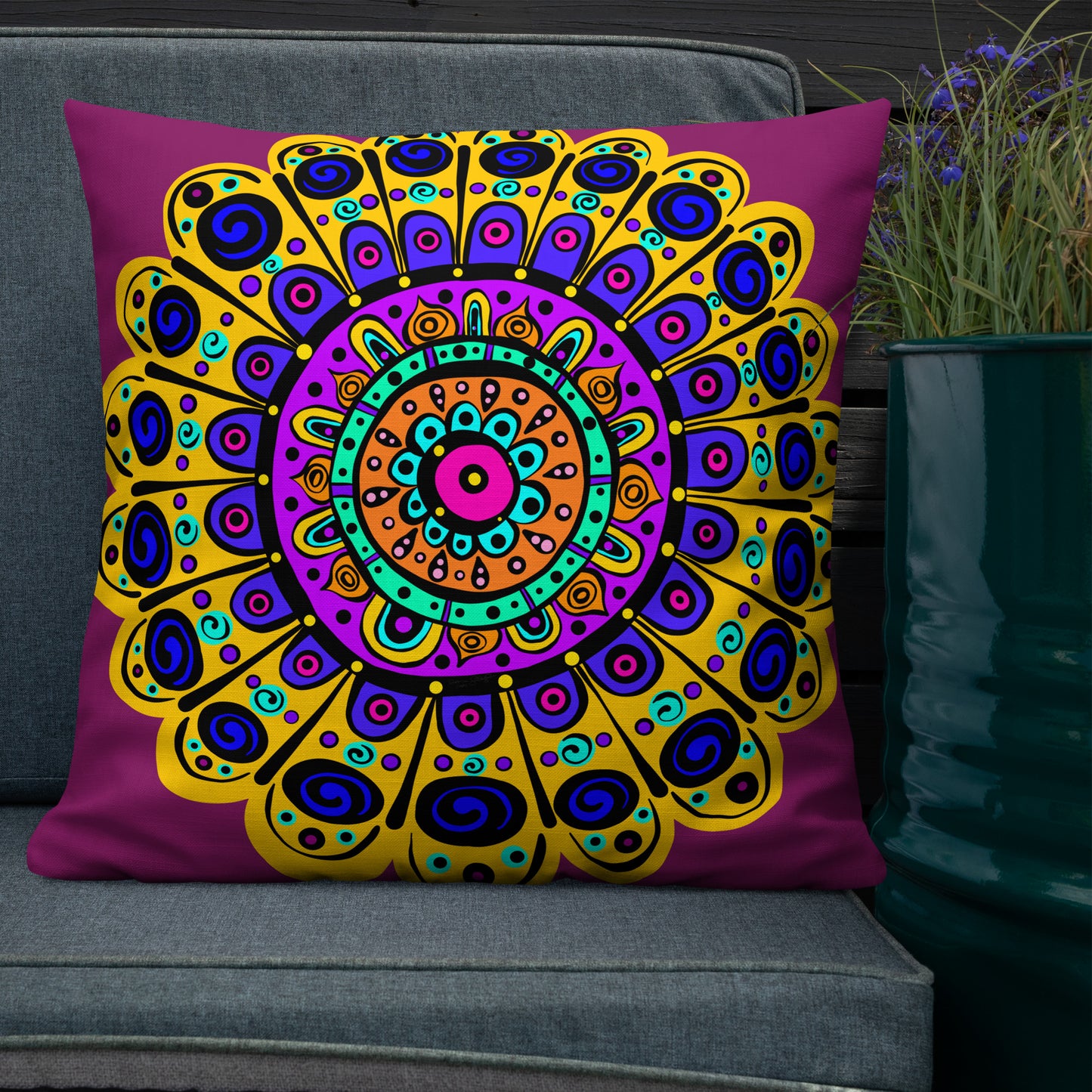 Mandala with Yellow Premium Pillow